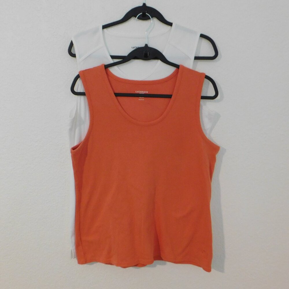Lot of 2 Liz Claiborne New York Essentials Tank Tops Coral White Size LARGE